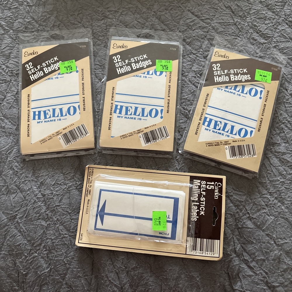 Vintage Eureka Self-stick Badges Open Box & Mailing Labels - Dead Stock
